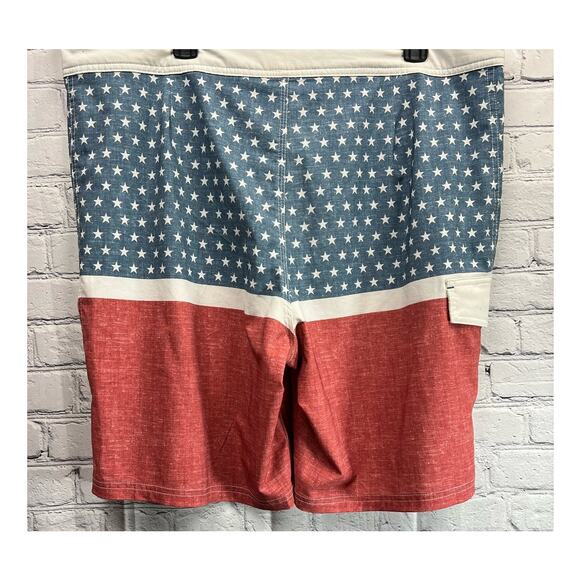 Trinity Board Shorts Swim Patriotic Red White Blue Stare Flag Size 38 Unlined - Picture 2 of 7